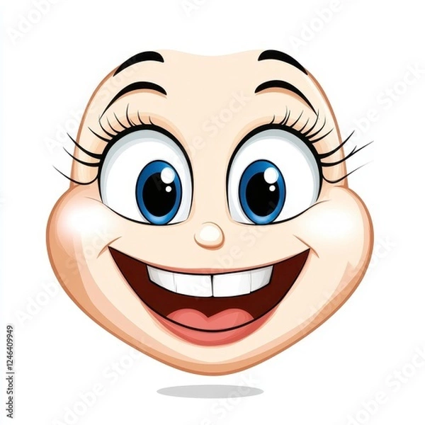 Fototapeta Smiling Cartoon Face with Big Blue Eyes and Playful Expression