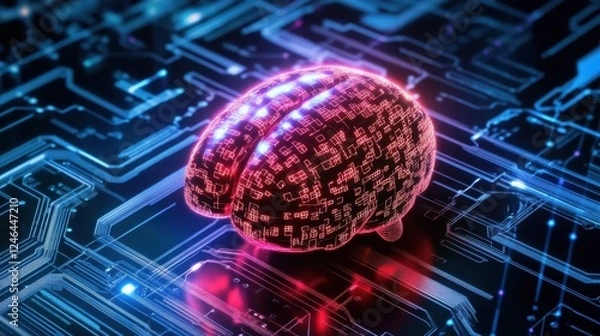 Fototapeta Machine learning algorithm visualized as glowing binary code on a sleek, high-tech background.