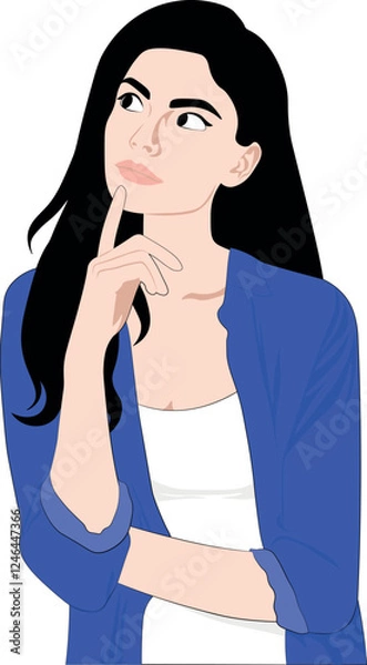 Fototapeta Young girl thinking. Making a decision. Solving a problem.