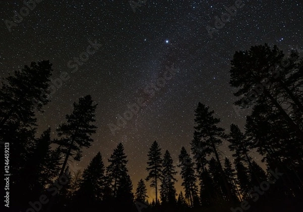 Fototapeta forest in night time with dark sky