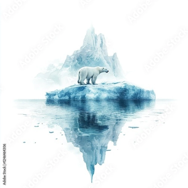 Fototapeta Polar Bear Serenity, a solitary polar bear on an iceberg, glacial landscape, conveying tranquility and cold isolation, digital art on white