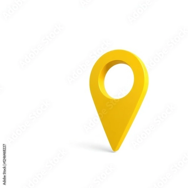 Obraz 3D yellow location pin icon with a hollow center, representing navigation, direction, and maps in a sleek, modern design. Isolated on white background.