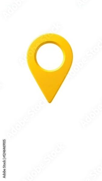 Obraz 3D yellow location pin icon with a hollow center, representing navigation, direction, and maps in a sleek, modern design. Isolated on white background.