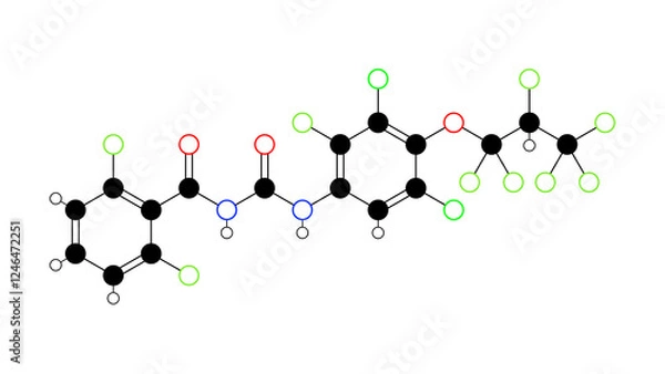 Fototapeta noviflumuron molecule, structural chemical formula, ball-and-stick model, isolated image insecticide