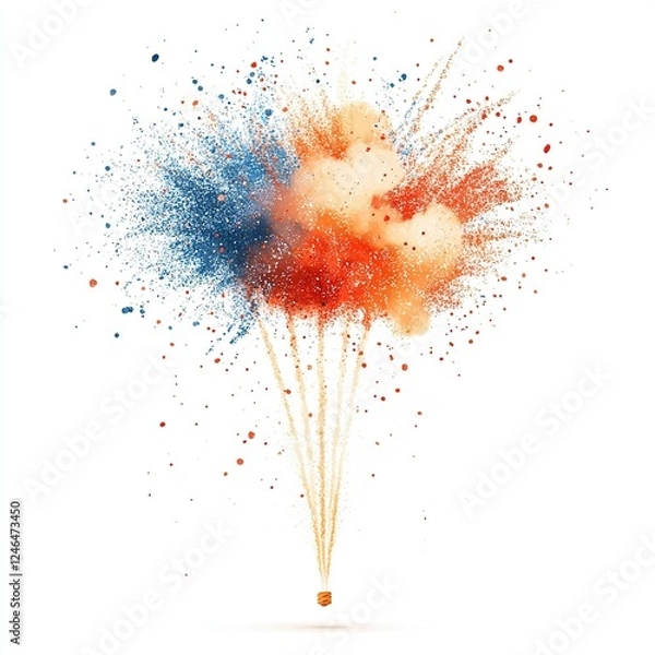 Fototapeta Vibrant firework explosion, dynamic vector illustration, colorful bursts against white background, celebratory and festive atmosphere