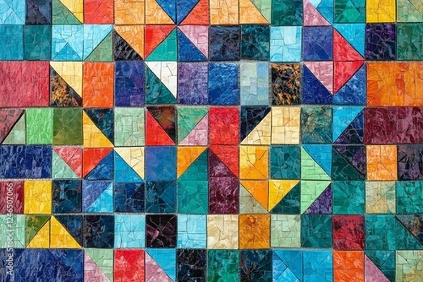 Fototapeta Colorful mosaic pattern featuring diverse geometric shapes in a vibrant design