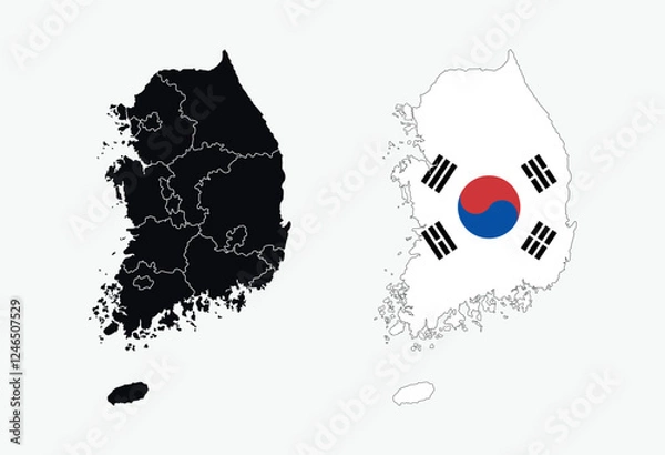 Fototapeta South Korea Map vector icon. Map of South Korea in Flag colors.