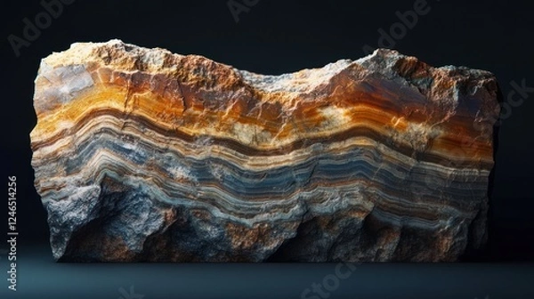 Fototapeta A stunning geological cross-section of layered sedimentary rock, displaying intricate striations, compressed minerals, and realistic depth. Ultra-sharp 4K photography.