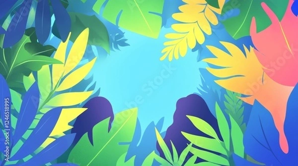 Obraz Vibrant Tropical Leaf Border Design Illustration