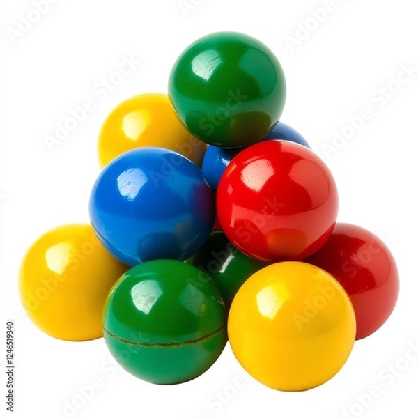 Fototapeta Colorful stacking balls arranged in a pyramid shape, isolated on a white background.