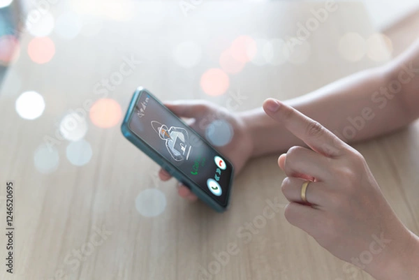 Fototapeta The concept of defraud, incoming calls from scammers or unknown persons, the dangers of living in the present, the call center gangs that cause damage from deception and induce loss of property.