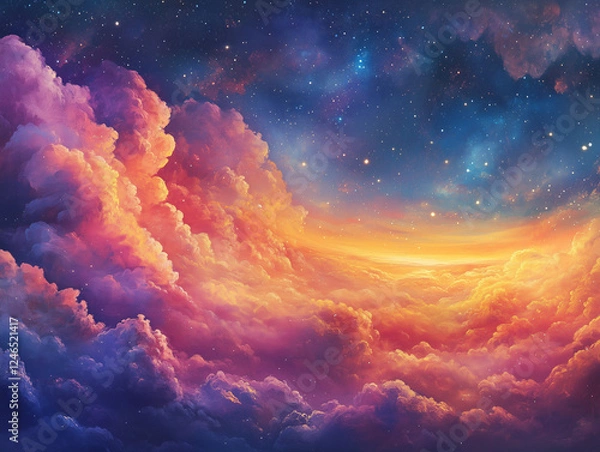 Fototapeta An Abstract Night Sky Artwork that beautifully features Colorful Clouds and a Dreamy Atmosphere