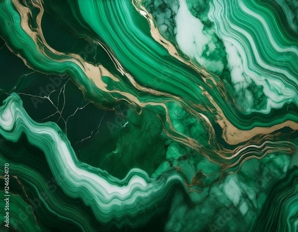 Fototapeta Top view of abstract green marble with bronze veins background. Generated image