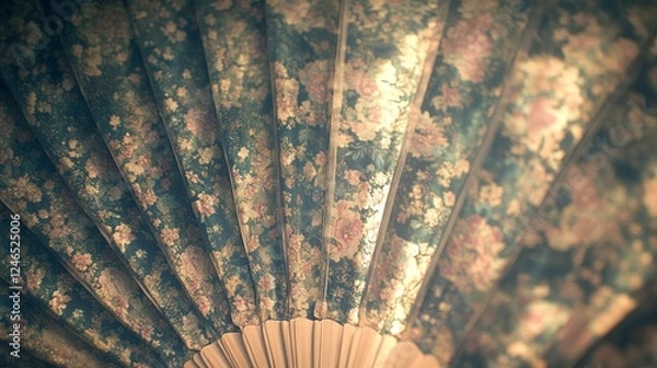 Fototapeta Vintage Floral Hand Fan Detailed Closeup