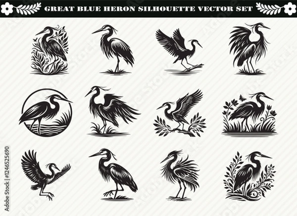 Obraz Great Blue Heron Silhouette Vector Set