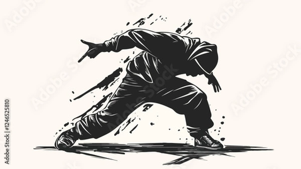 Fototapeta Black and white illustration breakdancer. Guy breakdancing. Freestyle dancer.