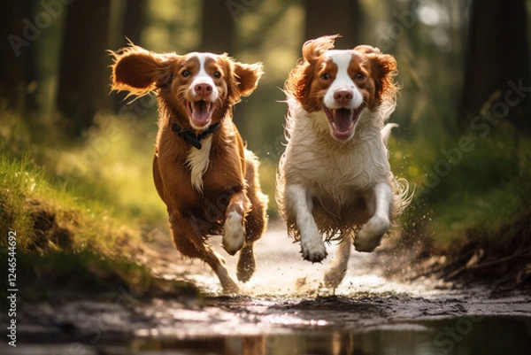 Fototapeta Forest Run with Joyful Paws