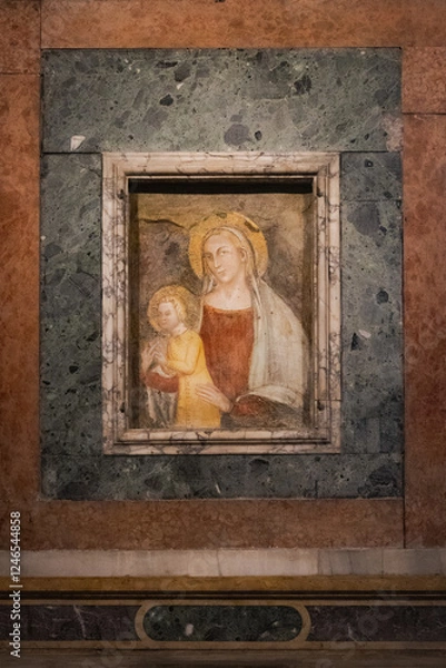 Fototapeta Ancient Religious Fresco of Madonna and Child