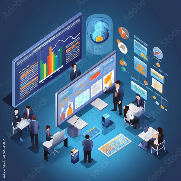 Fototapeta Isometric Business Data Analysis