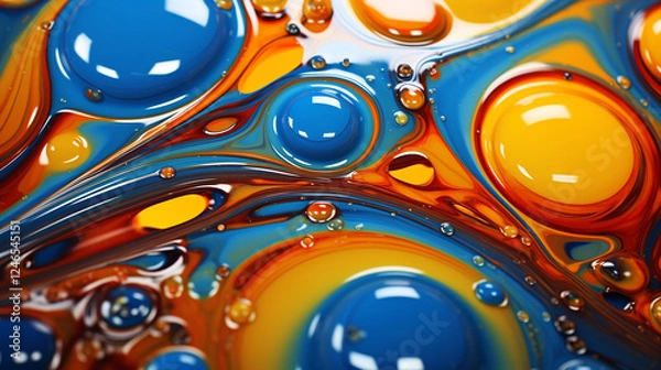 Fototapeta Abstract Acidic Liquid with Floating Bubbles