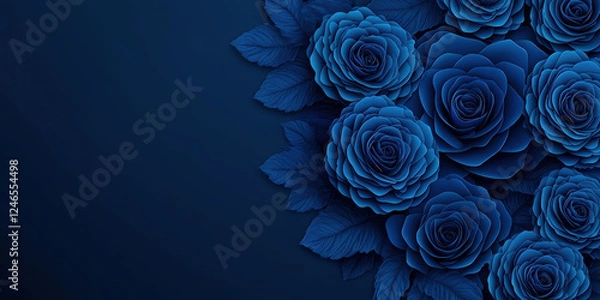 Obraz Navy Blue roses with leaves on dark background create serene atmosphere