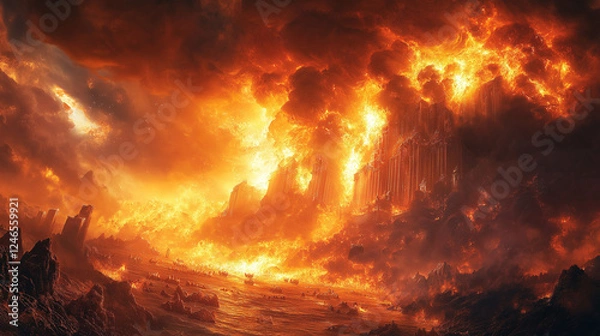 Obraz Apocalyptic Inferno with Fiery Skies and Dark Silhouettes
