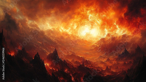 Obraz Apocalyptic Inferno with Fiery Skies and Dark Silhouettes