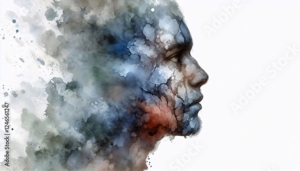 Fototapeta Duality of Mind: Abstract Watercolor Portrait