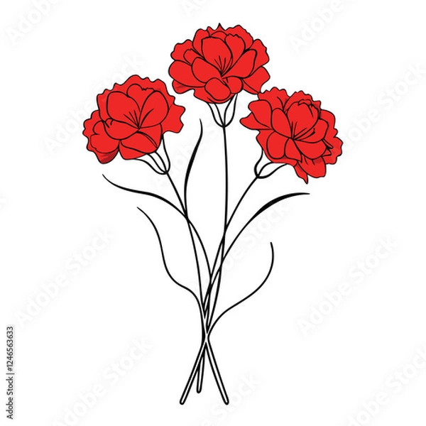 Obraz Line Drawing Red Carnations Bouquet