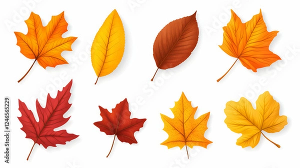 Fototapeta Autumn leaves graphic design, colorful fall foliage collection, isolated on white background, for seasonal use