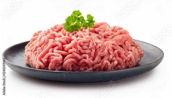 Fototapeta minced meat in a bowl  a white background