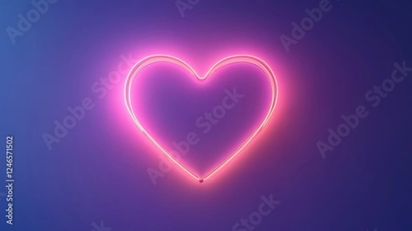Fototapeta Vibrant Neon Pink Heart Symbol on Deep Blue Background for Romantic and Artistic Themes