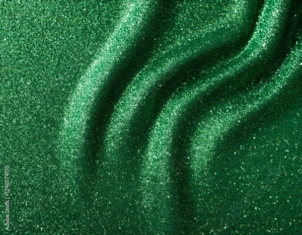 Fototapeta Top view of abstract green glitters background with swirls. St Patrick's Day concept. Generated image