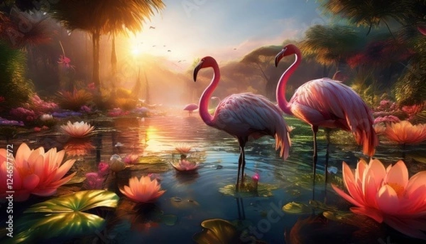 Obraz Captivating tranquility of summer mornings by a vibrant lotus pond