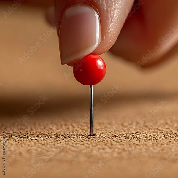 Fototapeta Close-up of a vibrant red nail polish droplet accentuating a perfectly manicured fingertip against a rustic wooden surface. The image showcases the glossy.
