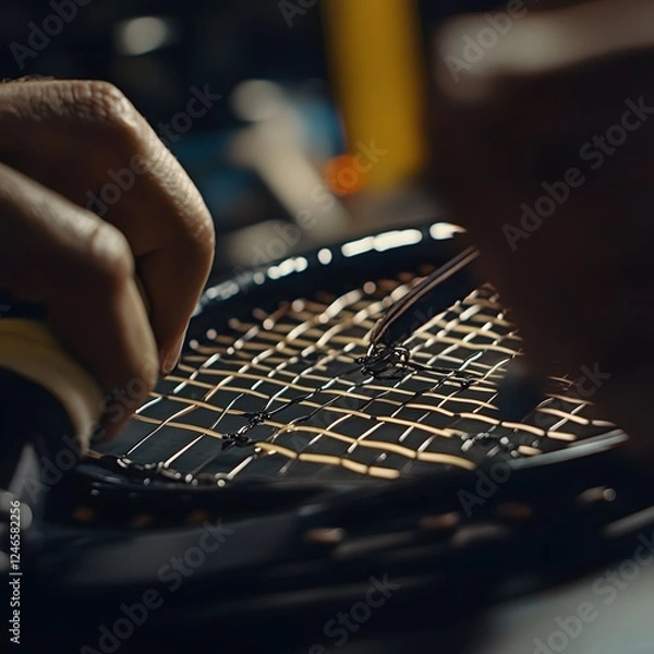Fototapeta Closeup of hands typing on a computer keyboard in a dark office environment, with the keyboard and desk visible. Concept of digital work, technology, and productivity in a modern workspace.