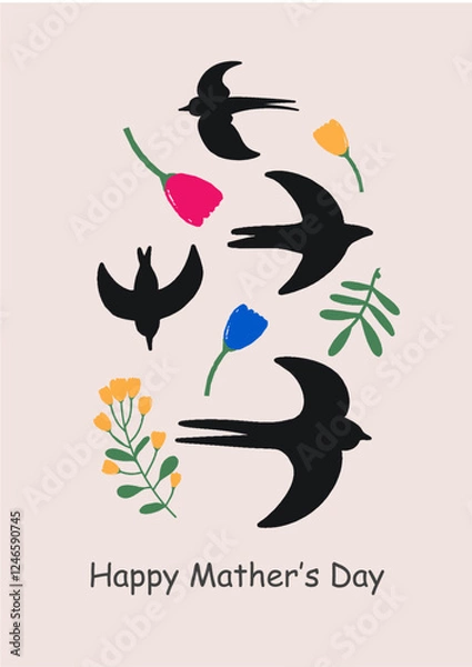 Fototapeta Happy Mother's Day Card. Template for ads, branding, banner, cover, label, poster print