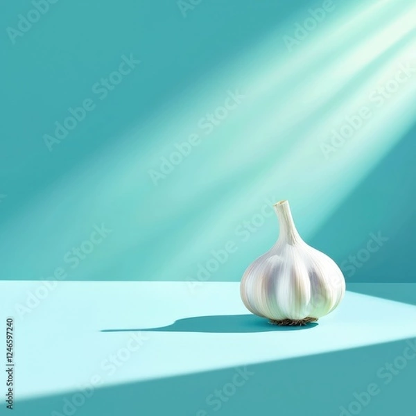 Fototapeta A minimalist concept of a garlic bulb emitting an artistic glow.