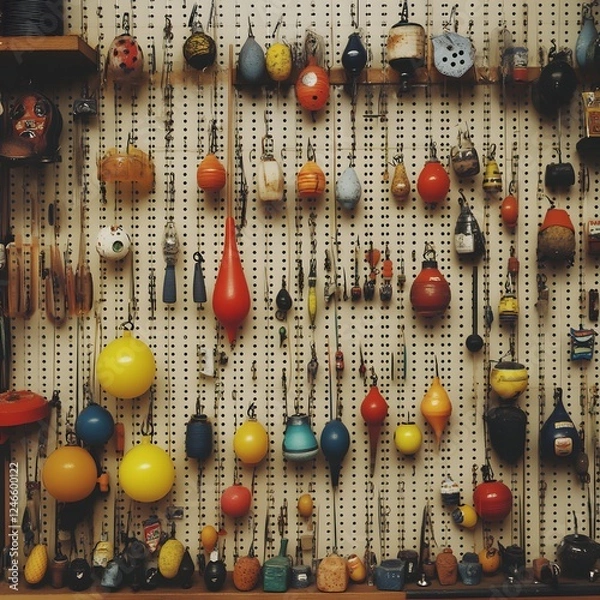 Fototapeta Diverse Assortment of Vintage Tools and Hardware including Screwdrivers, Pliers, Wrenches, and Other Repair and Construction Equipment Displayed on a Patterned Wall Background