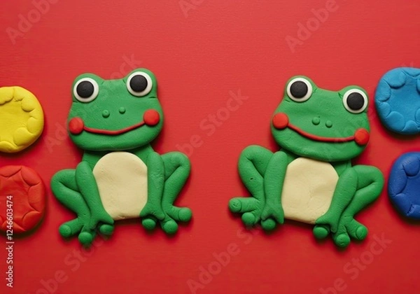 Fototapeta play dough background with cute frog