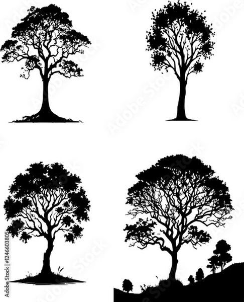 Obraz tree,tree set, tree silhouette set