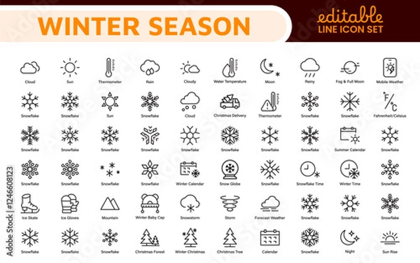 Fototapeta Winter Icon Set. A cozy collection of icons capturing the essence of the winter season, perfect for enhancing holiday-themed projects, seasonal promotions, and winter sports applications.
