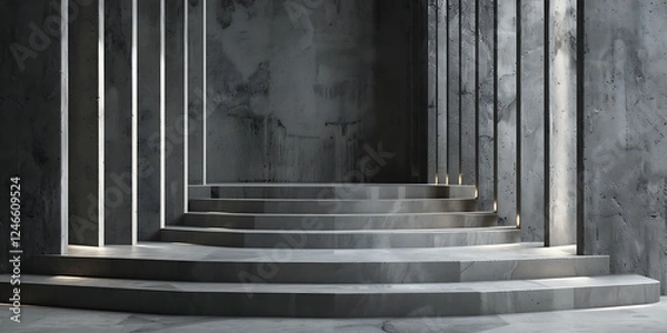 Fototapeta Sophisticated Space with Polished Stone Steps and Vertical Columns
