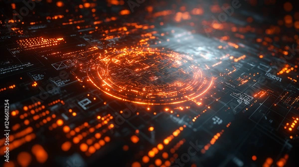 Fototapeta Futuristic Digital Interface with Glowing Data Circuits