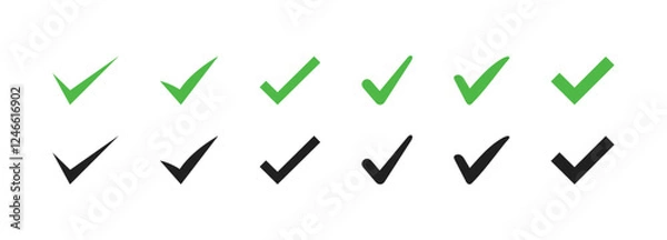 Fototapeta Check or tick icons. Big set of green and black check or tick icons for design. Check symbol isolated