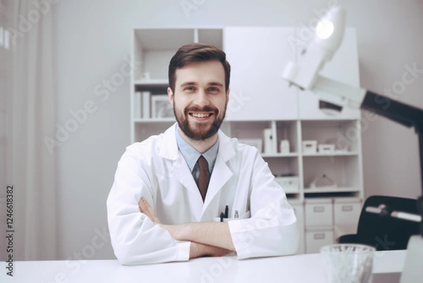 Obraz generated illustration front view of doctor sitting looking at camera
