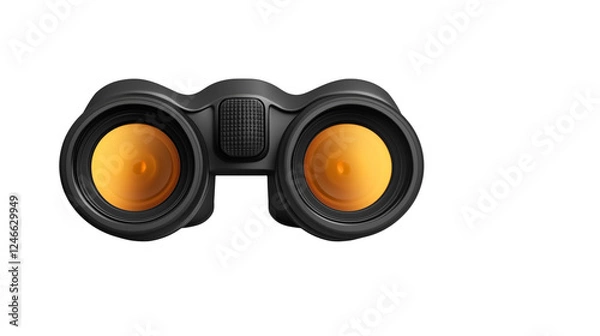 Fototapeta  3D black binoculars with focus on the lenses on Transparent PNG format background. 