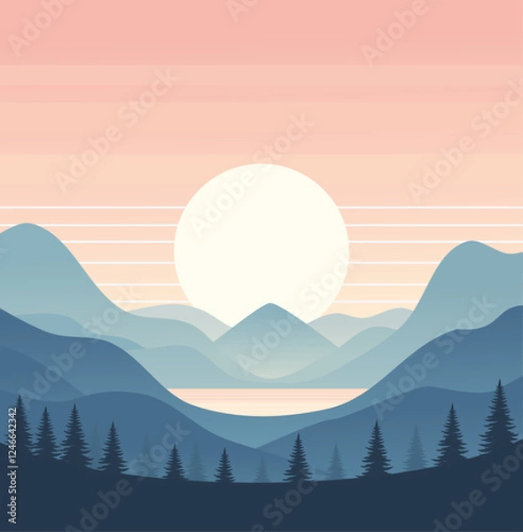 Fototapeta Vector illustration of minimalism mountain landscape