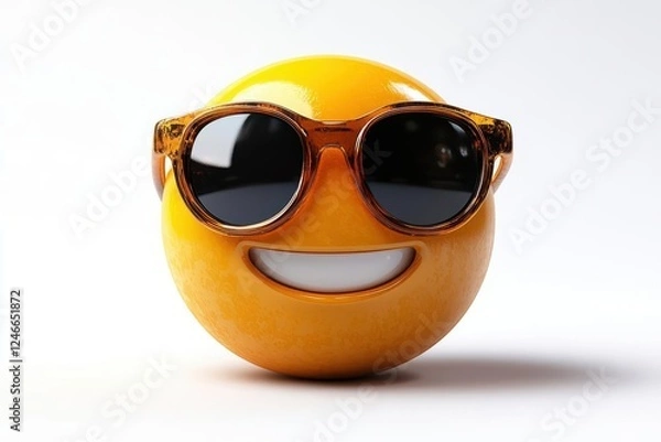 Fototapeta playful 3d yellow emoji face with mirror sunglasses and confident smile expression modern digital communication icon on white background