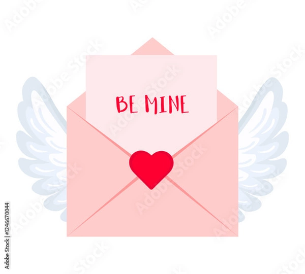Obraz Love envelope with wings. Be mine. Color vector illustration on white background.	